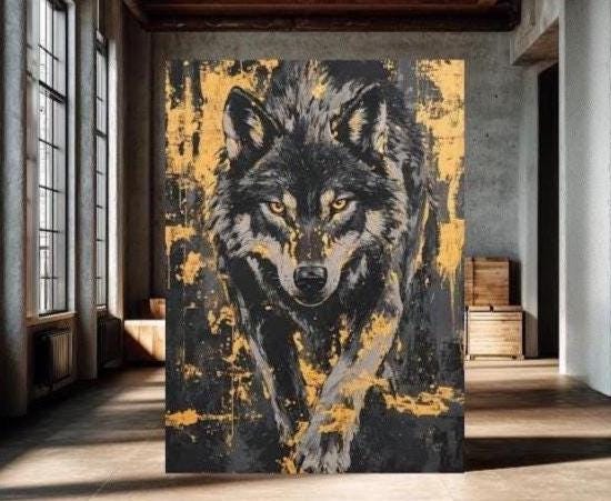Wolf Wall Art Canvas Print, Rustic Cabin Decor, Moody Wildlife Artwork for Lodge Office — Poster wall art
