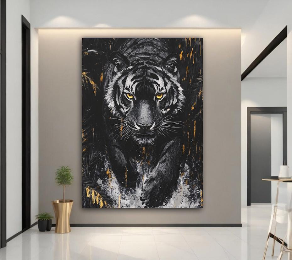 Tiger Canvas Print, Dark Safari Animal Decor, Big Cat Poster — Poster wall art