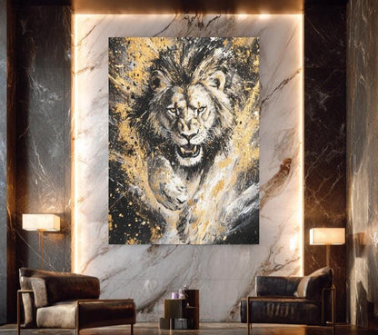 Roaring Lion Wall Art, Bold Safari Art, Zoo Animal Canvas or Poster Print — Framed Print wall art