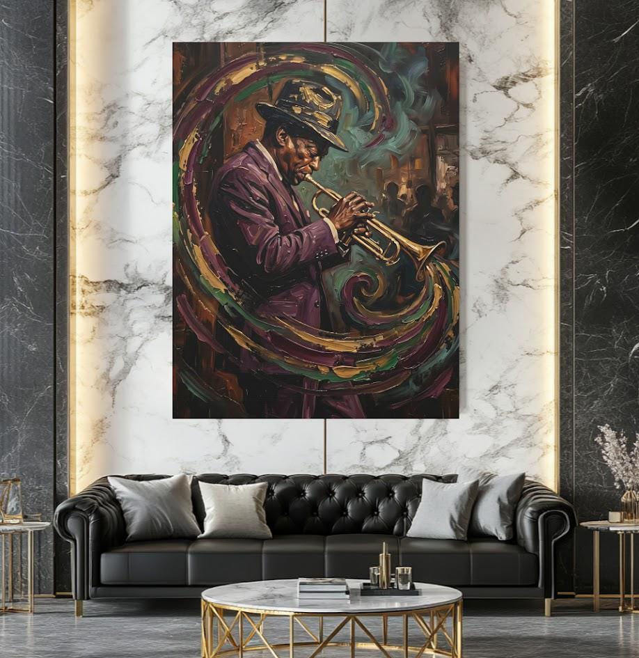 Jazz Trumpet Wall Art | New Orleans Music Canvas Print | Lounge Bar Decor — Framed Print wall art