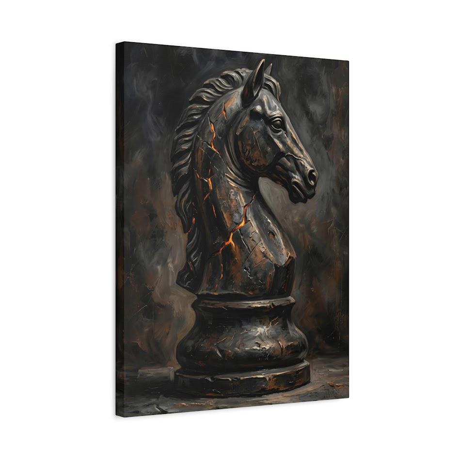 Chess Knight Wall Art, Dark Strategy Canvas Print, Masculine Office Decor, Chess Piece Artwork, Man Cave Wall Decor — Canvas