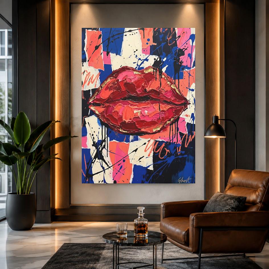 Red Lips Wall Art | Graffiti Pop Art Canvas Print | Beauty Salon Decor — Framed Print wall art