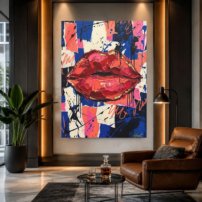 Red Lips Wall Art | Graffiti Pop Art Canvas Print | Beauty Salon Decor — Framed Print wall art