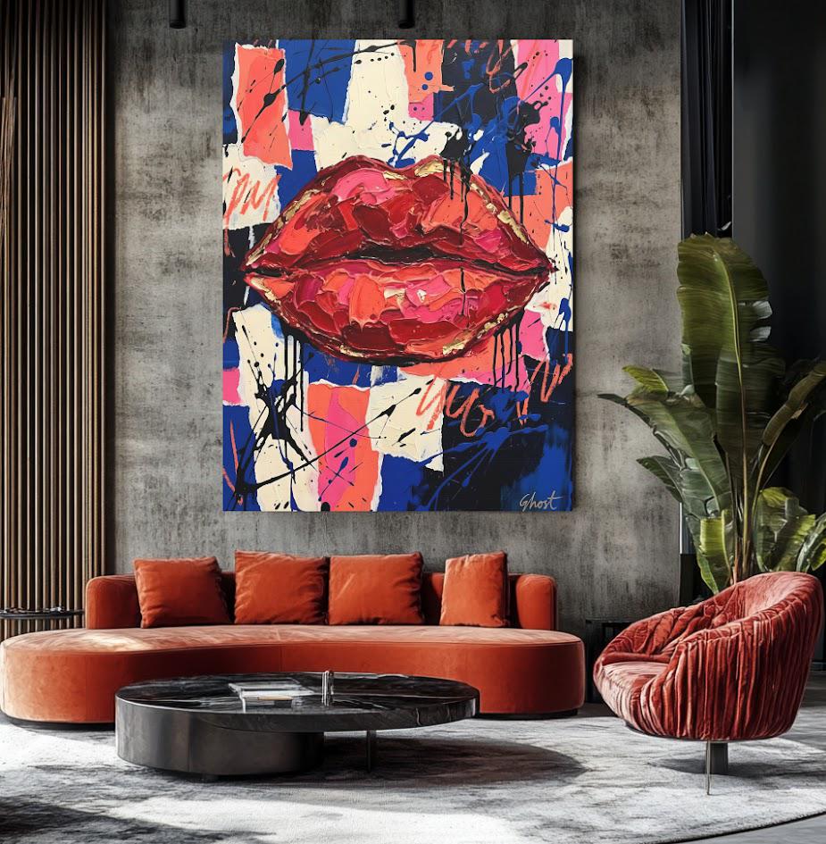 Red Lips Wall Art | Graffiti Pop Art Canvas Print | Beauty Salon Decor — Framed Print wall art