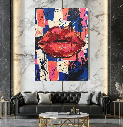 Red Lips Wall Art | Graffiti Pop Art Canvas Print | Beauty Salon Decor — Framed Print wall art