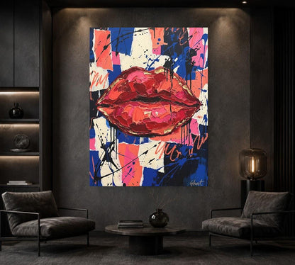 Red Lips Wall Art | Graffiti Pop Art Canvas Print | Beauty Salon Decor — Framed Print wall art