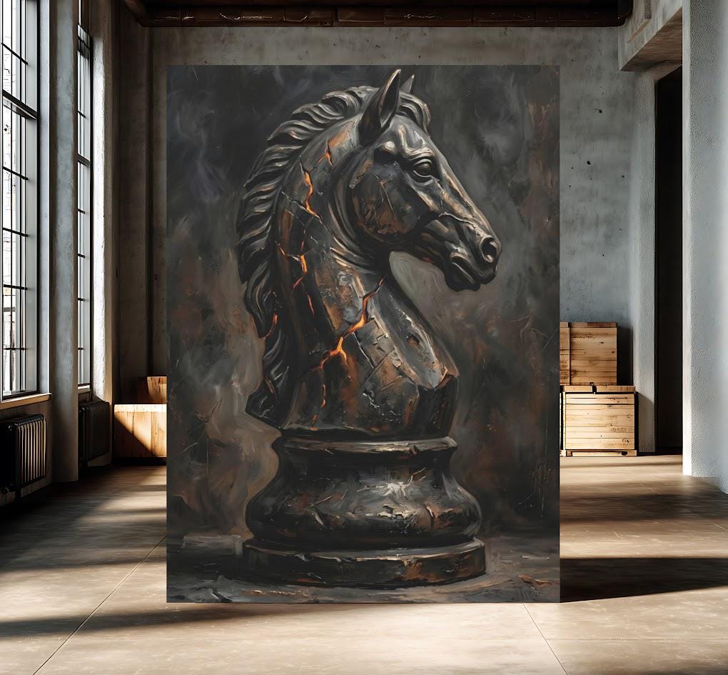 Chess Knight Wall Art, Dark Strategy Canvas Print, Masculine Office Decor, Chess Piece Artwork, Man Cave Wall Decor — Poster
