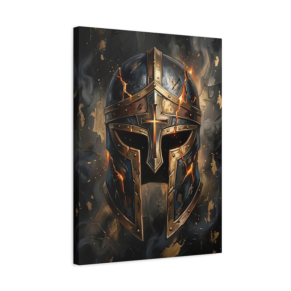Armor of God Canvas Wall Art, Christian Warrior Helmet Print for Masculine Faith Office or Man Cave — Canvas wall art