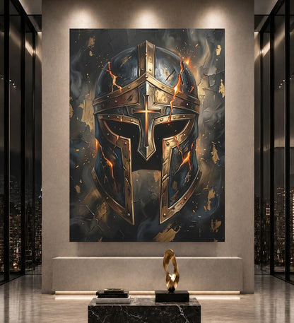 Armor of God Canvas Wall Art, Christian Warrior Helmet Print for Masculine Faith Office or Man Cave — Framed Print wall art
