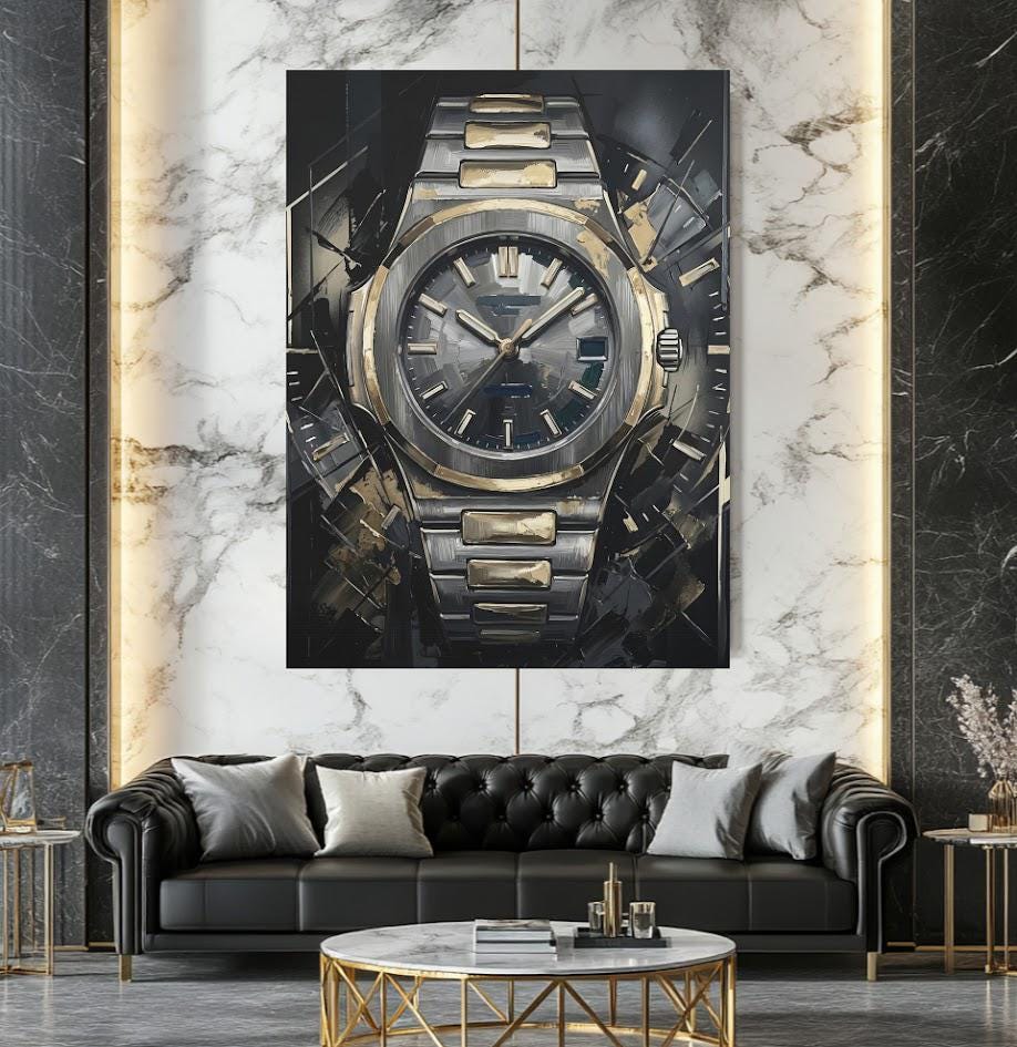 Luxury Watch Canvas Wall Art, Abstract Timepiece Print for Executive Office or Lounge — Framed Print wall art