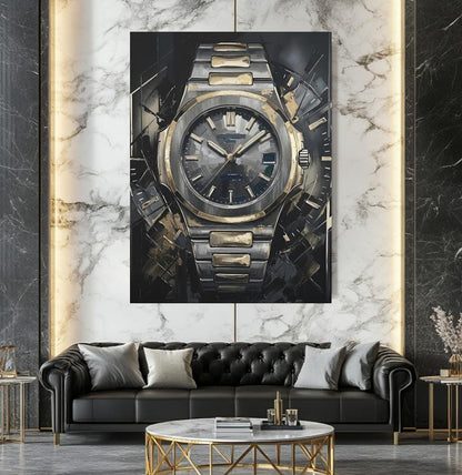 Luxury Watch Canvas Wall Art, Abstract Timepiece Print for Executive Office or Lounge — Framed Print wall art