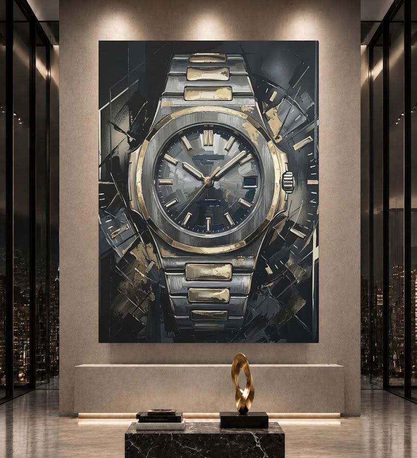 Luxury Watch Canvas Wall Art, Abstract Timepiece Print for Executive Office or Lounge — Framed Print wall art