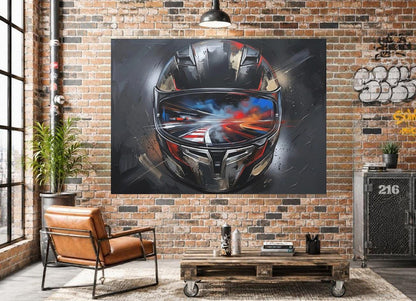 Motorcycle Helmet Canvas Wall Art, Racing Motorsport Print for Garage or Man Cave — Framed Print wall art