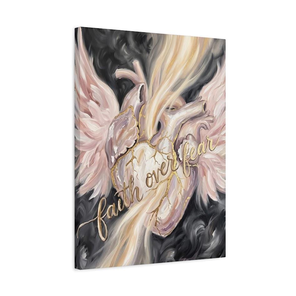 Faith Over Fear Wall Art | Angel Wings Canvas Print | Feminine Christian Decor — Canvas wall art