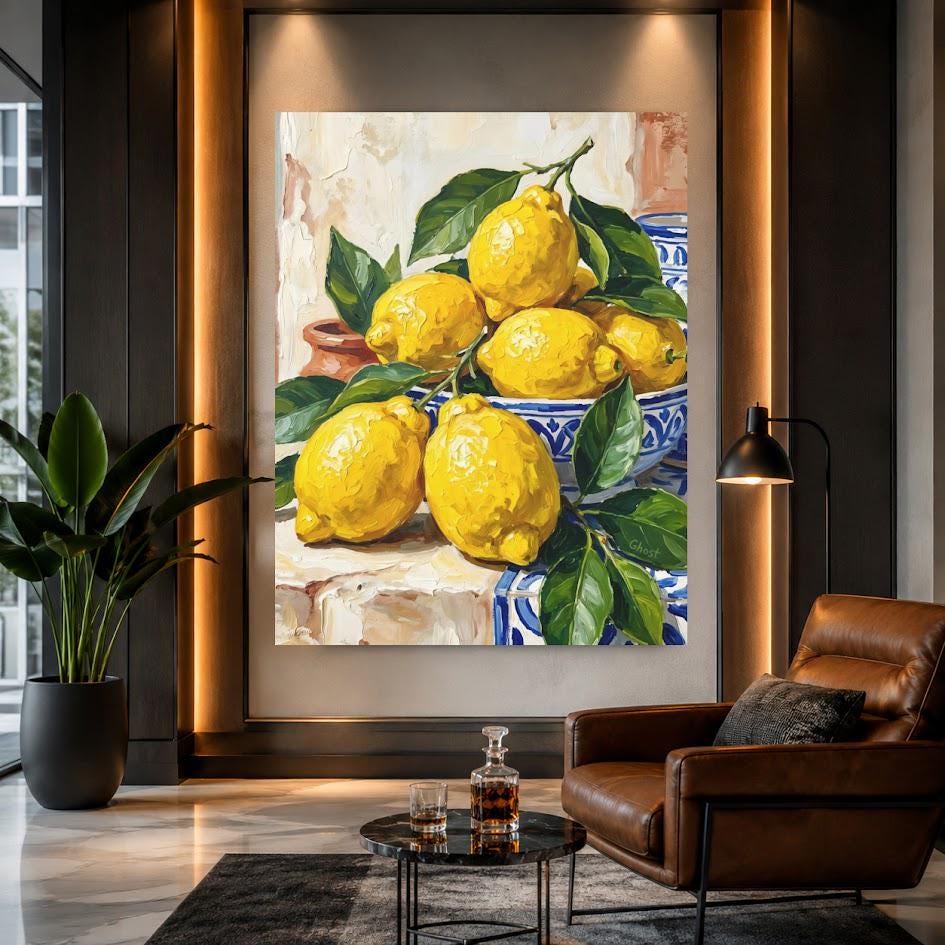 Lemon Kitchen Wall Art | Fruit Canvas Print | Mediterranean Decor — Framed Print wall art