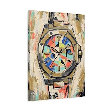 Abstract Luxury Watch Canvas Wall Art, Colorful Geometric Timepiece Print for Executive Office — Canvas wall art
