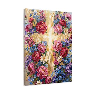 Floral Cross Wall Art | Christian Canvas Print | Flower Faith Decor — Canvas wall art