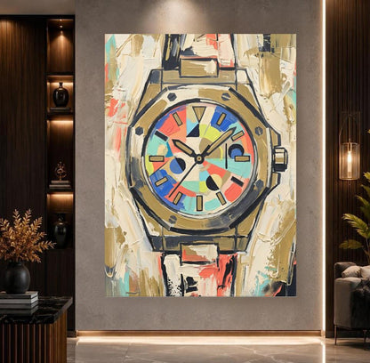 Abstract Luxury Watch Canvas Wall Art, Colorful Geometric Timepiece Print for Executive Office — Poster wall art