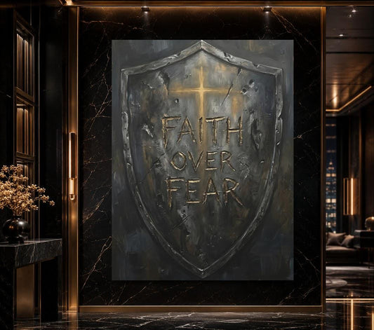 Faith Over Fear Wall Art | Christian Shield Canvas Print | Armor of God Decor — Poster wall art