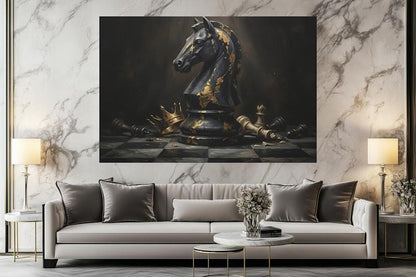 Chess Wall Art Knight Piece | Mens Office Decor | Luxury Game Room Art — Framed Print wall art