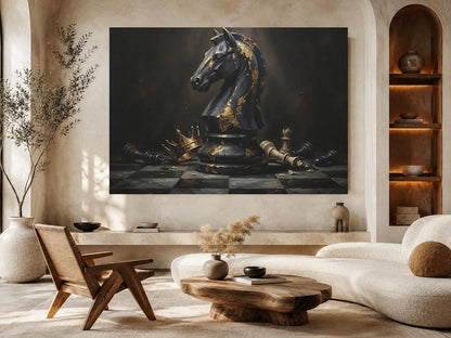 Chess Wall Art Knight Piece | Mens Office Decor | Luxury Game Room Art — Framed Print wall art
