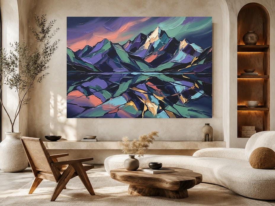 Mountain Wall Art | Colorful Landscape Canvas Print | Cabin Wall Decor — Framed Print wall art