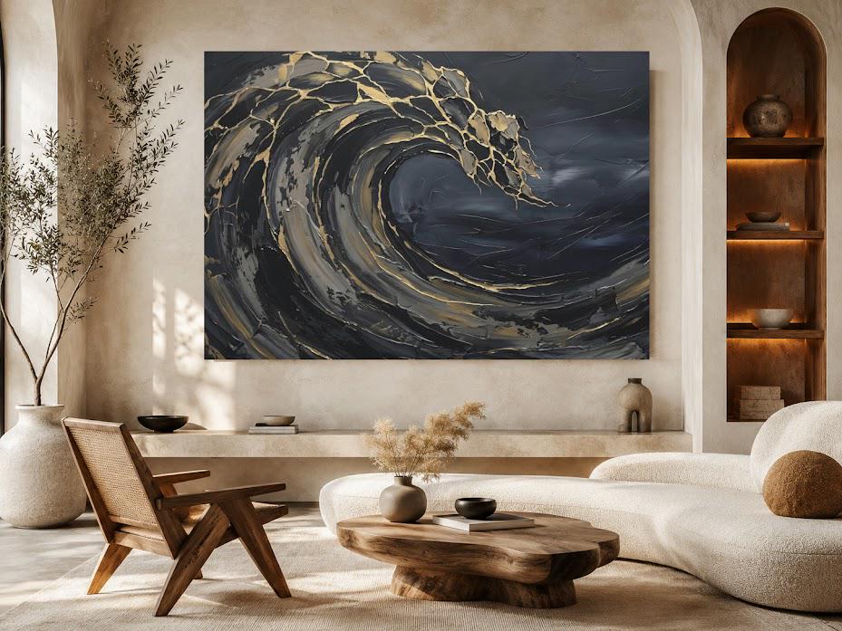Ocean Wave Wall Art, | Abstract Coastal Wall Art | Moody Beach House Decor — Framed Print wall art
