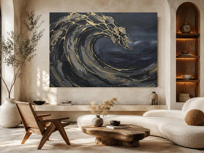 Ocean Wave Wall Art, | Abstract Coastal Wall Art | Moody Beach House Decor — Framed Print wall art