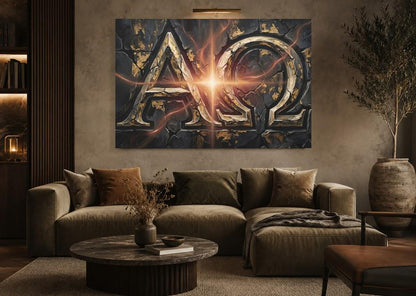 Alpha Omega Canvas Wall Art, Dark Christian Wall Decor, Moody Religious Print — Framed Print wall art