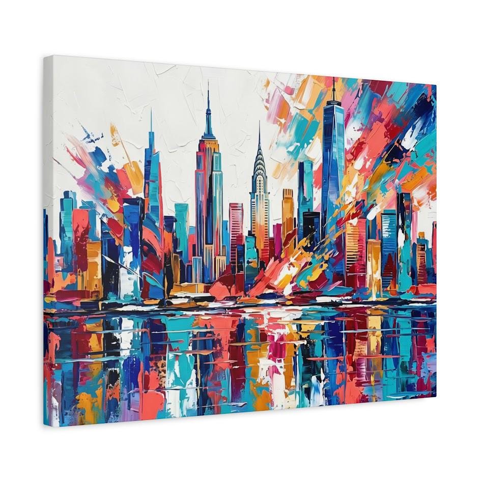 New York City Skyline Canvas Wall Art, Colorful Abstract Cityscape Print for Modern Office or Apartment — Canvas wall art
