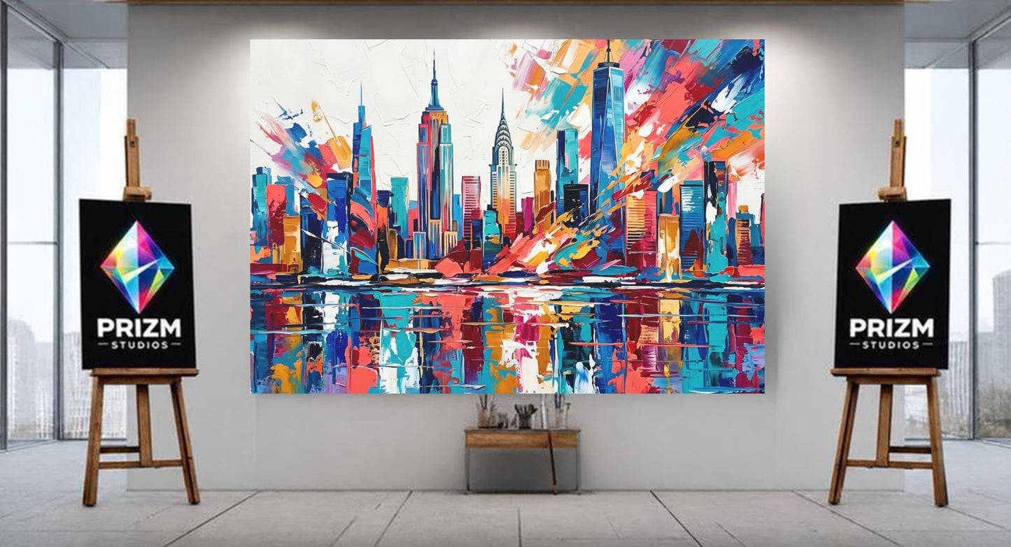New York City Skyline Canvas Wall Art, Colorful Abstract Cityscape Print for Modern Office or Apartment — Poster wall art