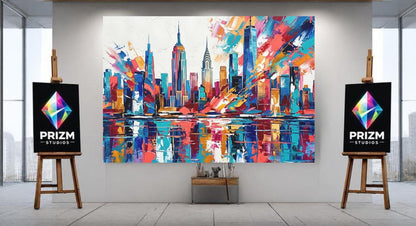 New York City Skyline Canvas Wall Art, Colorful Abstract Cityscape Print for Modern Office or Apartment — Poster wall art