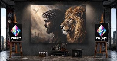 Lion of Judah Canvas Wall Art, Jesus and Lion Christian Print for Modern Home or Office — Framed Print wall art