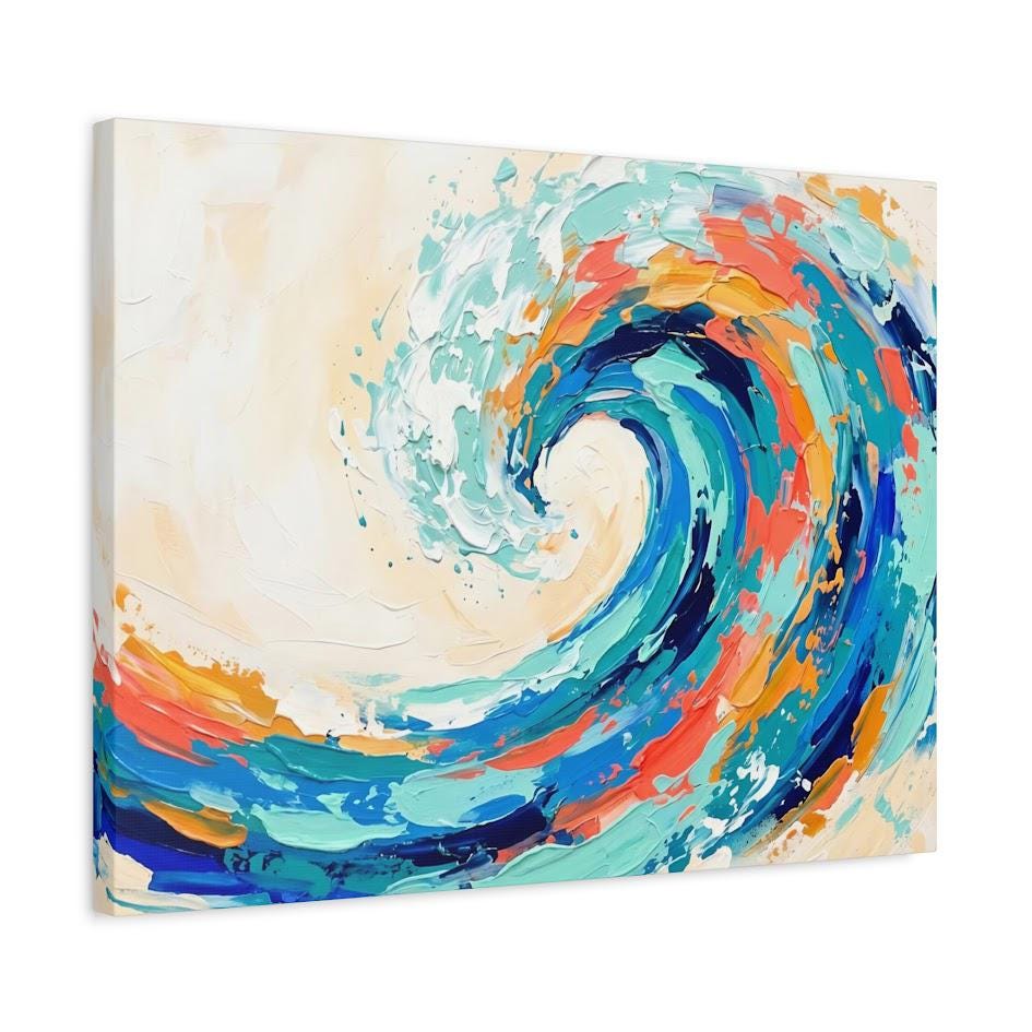 Ocean Wave Canvas Wall Art, Colorful Abstract Coastal Print for Modern Beach House or Living Room — Canvas wall art