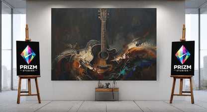 Acoustic Guitar Canvas Wall Art, Dark Moody Abstract Music Print for Home Studio or Man Cave — Poster wall art