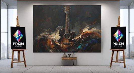 Acoustic Guitar Canvas Wall Art, Dark Moody Abstract Music Print for Home Studio or Man Cave — Poster wall art