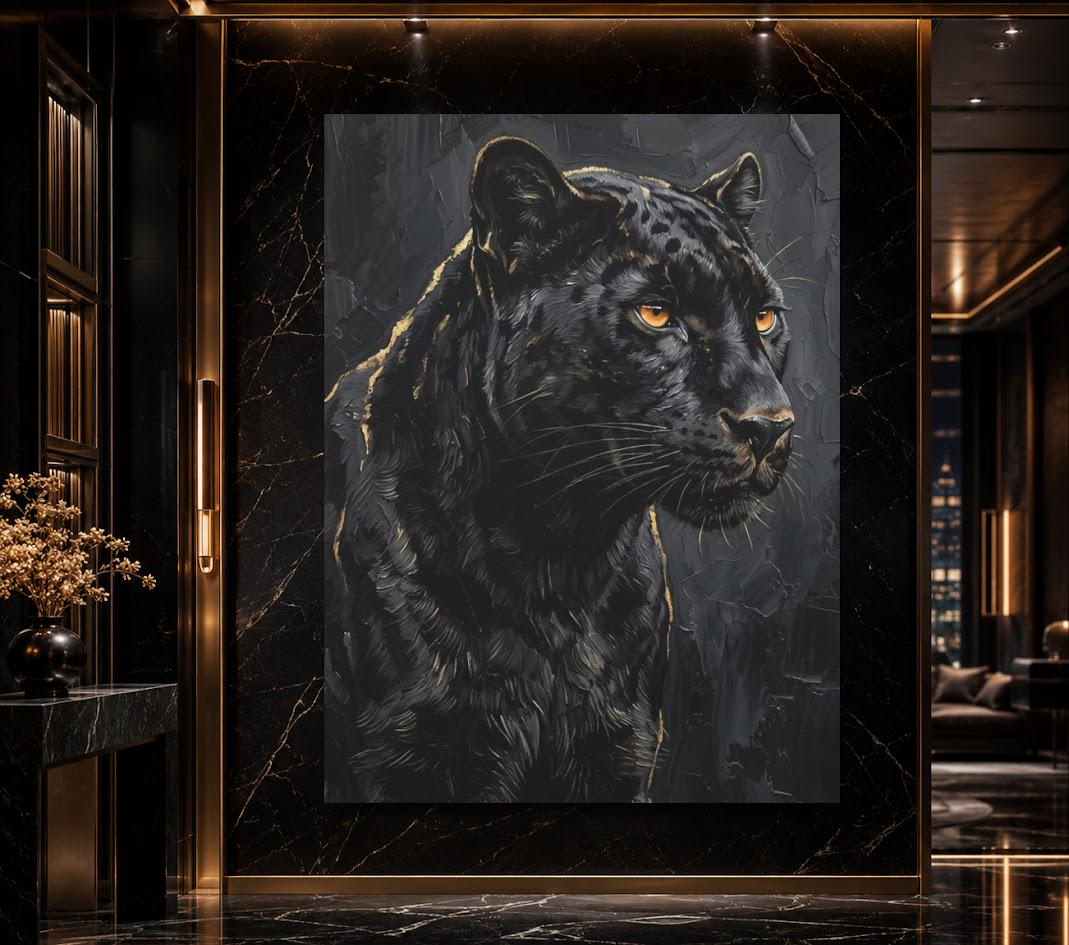 Black Panther Canvas Wall Art, Dark Moody Abstract Animal Print for Industrial Loft or Man Cave — Canvas wall art