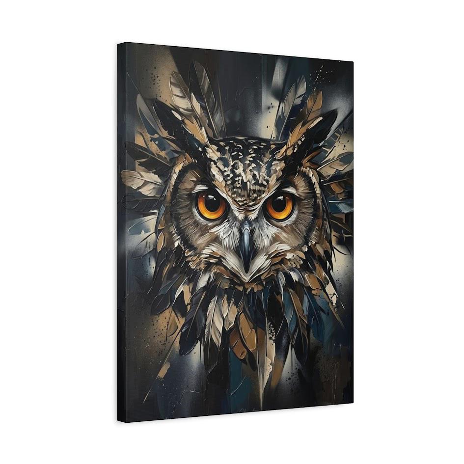 Dark Moody Owl Canvas Wall Art, Abstract Night Bird Print for Dark Academia Decor or Executive Office — Canvas wall art