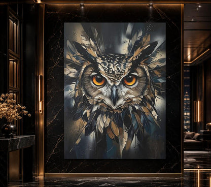 Dark Moody Owl Canvas Wall Art, Abstract Night Bird Print for Dark Academia Decor or Executive Office — Framed Print wall art