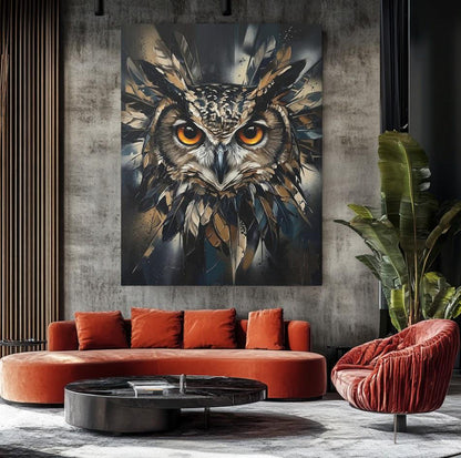 Dark Moody Owl Canvas Wall Art, Abstract Night Bird Print for Dark Academia Decor or Executive Office — Framed Print wall art