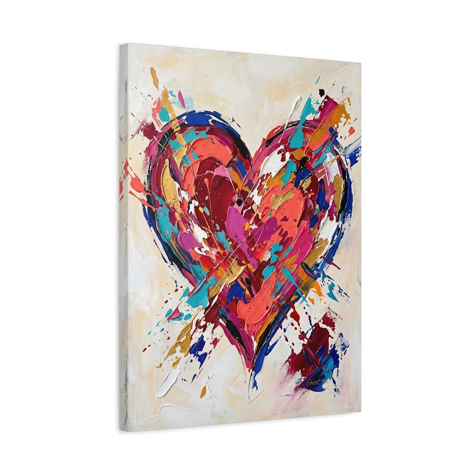Colorful Heart Canvas Wall Art, Abstract Pop Art Print for Eclectic Bedroom or Gallery Wall — Canvas wall art
