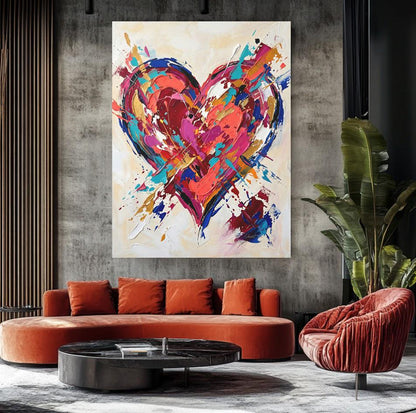Colorful Heart Canvas Wall Art, Abstract Pop Art Print for Eclectic Bedroom or Gallery Wall — Framed Print wall art
