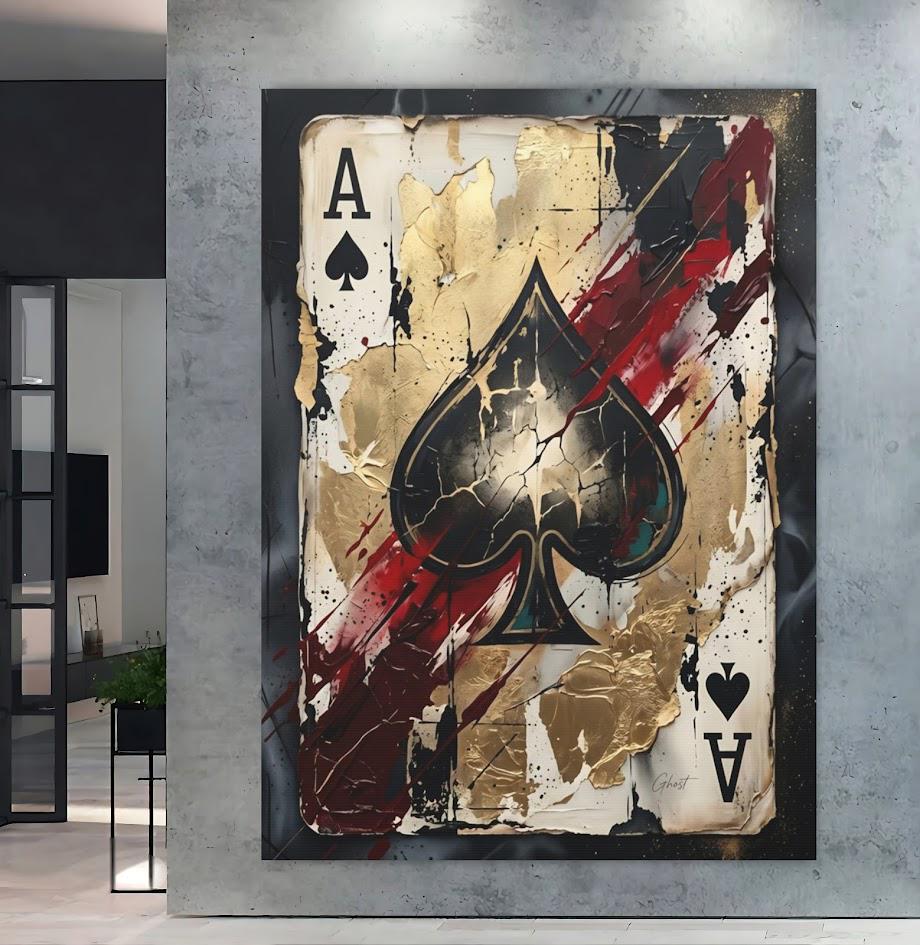 Ace of Spades Canvas Wall Art, Abstract Poker Print for Luxury Man Cave or Game Room Decor — Framed Print wall art