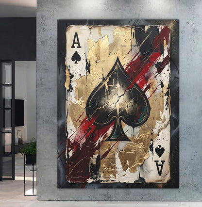 Ace of Spades Canvas Wall Art, Abstract Poker Print for Luxury Man Cave or Game Room Decor — Framed Print wall art