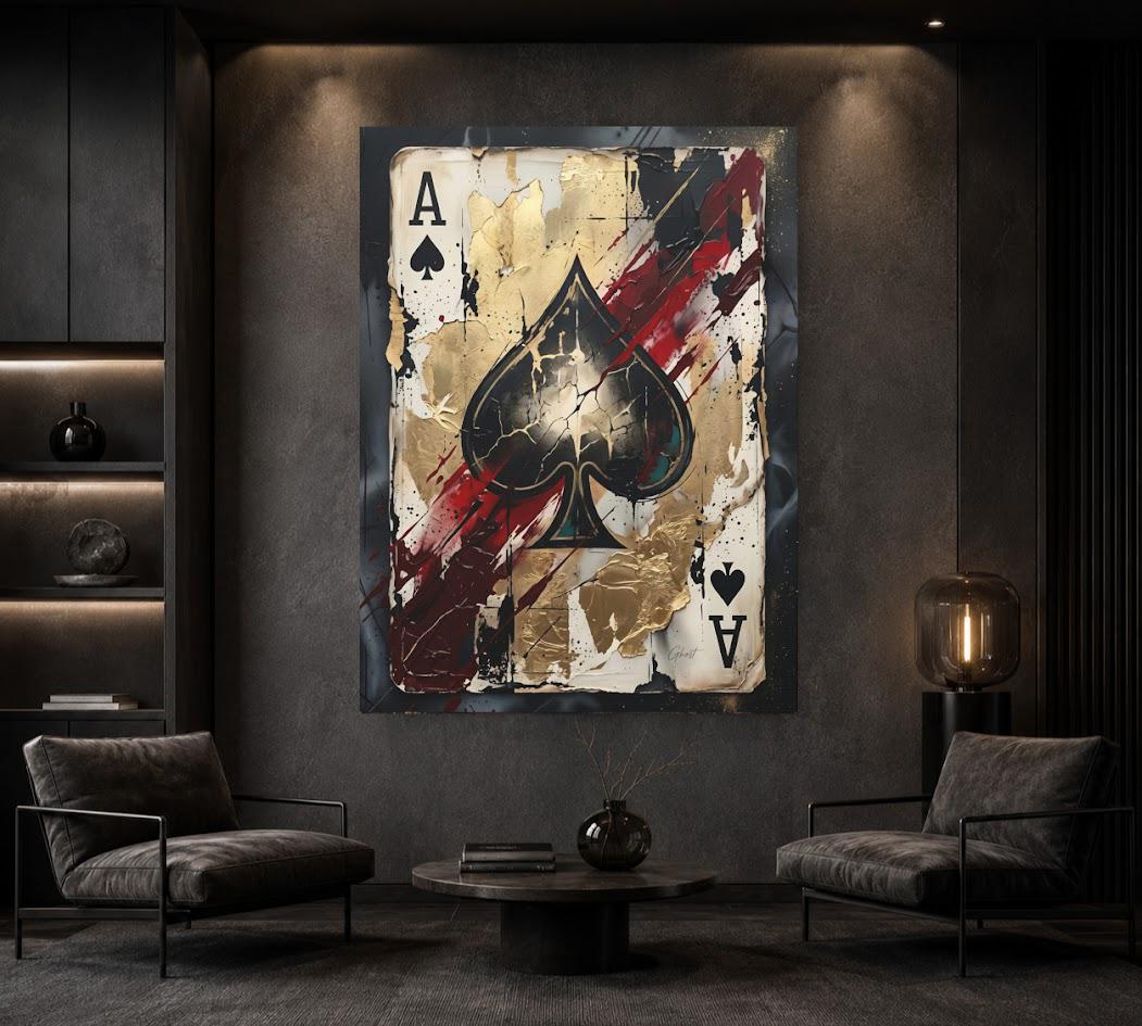 Ace of Spades Canvas Wall Art, Abstract Poker Print for Luxury Man Cave or Game Room Decor — Framed Print wall art