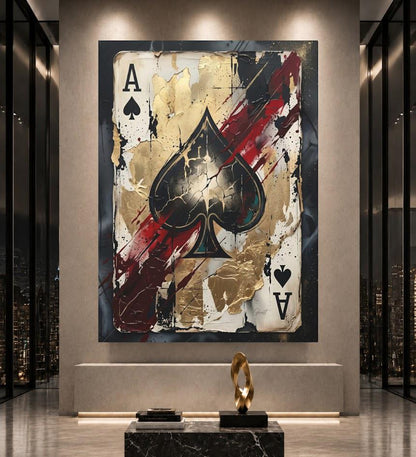 Ace of Spades Canvas Wall Art, Abstract Poker Print for Luxury Man Cave or Game Room Decor — Framed Print wall art