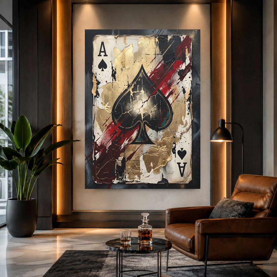 Ace of Spades Canvas Wall Art, Abstract Poker Print for Luxury Man Cave or Game Room Decor — Framed Print wall art
