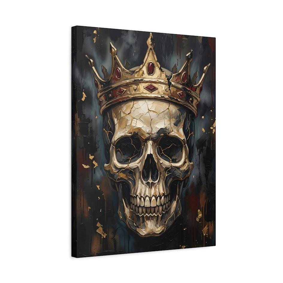 Crowned Skull Canvas Wall Art, Dark Moody Memento Mori Print for Luxury Man Cave or Bachelor Pad — Canvas wall art