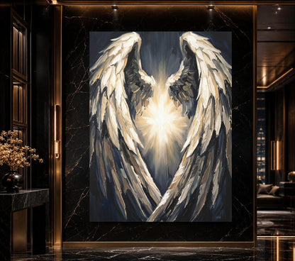 Angel Wings Canvas Wall Art, Dark Moody Abstract Spiritual Print for Modern Bedroom or Prayer Room Decor — Poster wall art