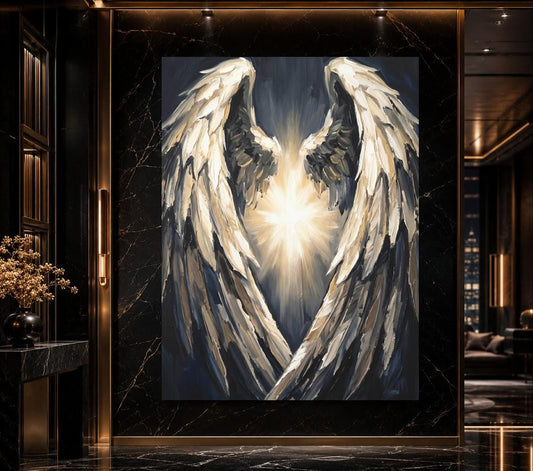 Angel Wings Canvas Wall Art, Dark Moody Abstract Spiritual Print for Modern Bedroom or Prayer Room Decor — Poster wall art